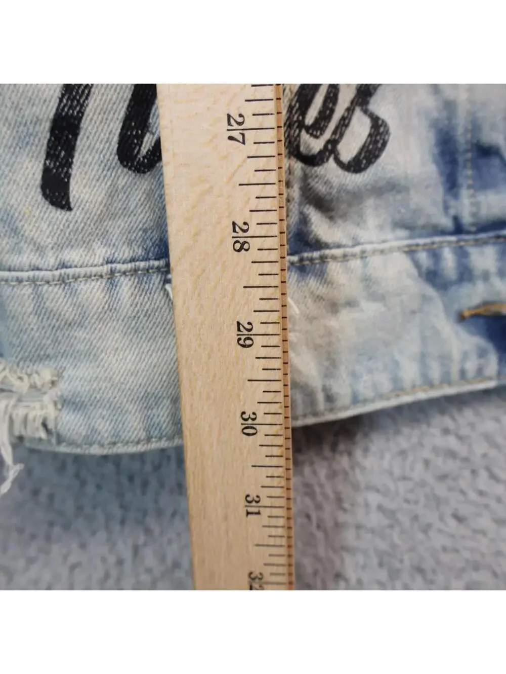 Jean Jacket Long Womens Large American Bazi Distressed Denim - Picture 6 of 11